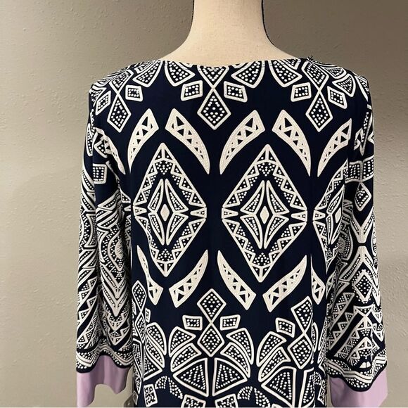 Geometrical print scoop neck shift 3/4 length sleeve dress - Picture 7 of 12